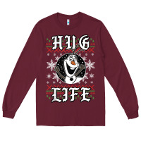 Burgundy fro.zen o.l.a.f hug life ugly christmas sweater style shirt Long Sleeve Tee - artisFamous