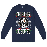Navy fro.zen o.l.a.f hug life ugly christmas sweater style shirt Long Sleeve Tee - artisFamous