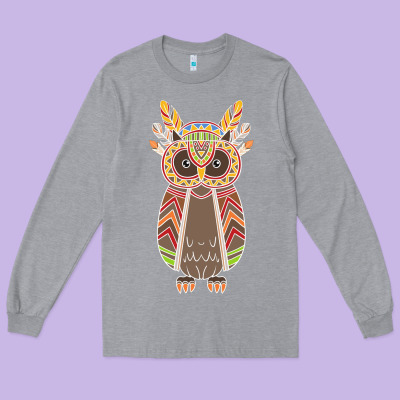 Native Owl Long Sleeve Tee Designed By Artisfamous