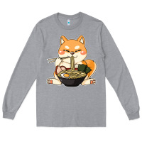 Heather Grey shiba inu dog ramen Long Sleeve Tee - artisFamous
