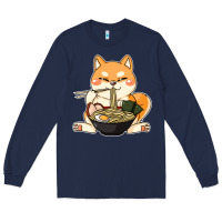 Navy shiba inu dog ramen Long Sleeve Tee - artisFamous