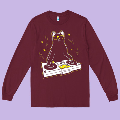 Cat Dj Long Sleeve Tee Designed By Artisfamous