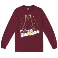 Burgundy cat dj Long Sleeve Tee - artisFamous