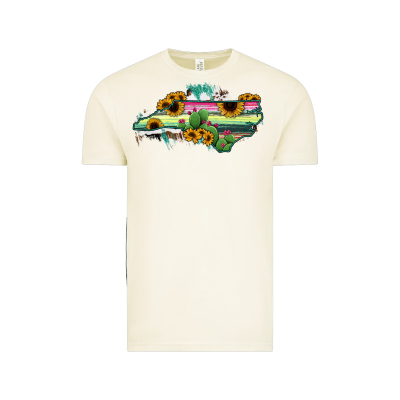 North Carolina Map Sunflower Cactus Serape Vintage Tee by RanaPortraitStore | Teevron
