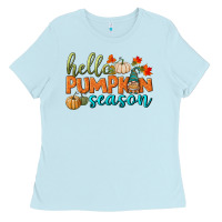 Baby Blue hello pumpkin season Ladies Tee - BundleAndBundleShop