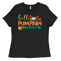 Black hello pumpkin season Ladies Tee - BundleAndBundleShop