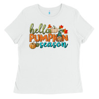 White hello pumpkin season Ladies Tee - BundleAndBundleShop