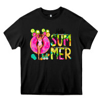 Black Hello Summer Donut Girl Heavy Core Tee - CowCowDesign