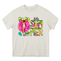Cream Hello Summer Donut Girl Heavy Core Tee - CowCowDesign