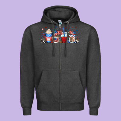 4th Of July Coffe Cups Zipper Hoodie Designed By Ranaportraitstore