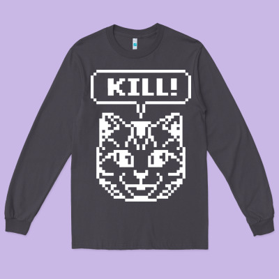 Kill No More Heroes Cat Long Sleeve Tee Designed By Artisfamous