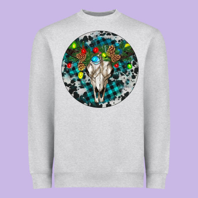 Bull Skull Christmas Heavyweight Sweatshirt Designed By Ranaportraitstore
