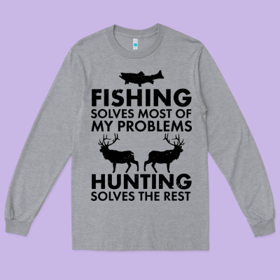 Funny Fishing And Hunting Long Sleeve Tee Designed By Artisfamous