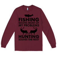 Burgundy funny fishing and hunting Long Sleeve Tee - artisFamous