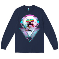 Navy bichons frise dog vintage Long Sleeve Tee - artisFamous