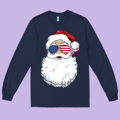 Santa Claus  U.s.a Sunglasses Christmas In July Santa Long Sleeve Tee Designed By Artisfamous