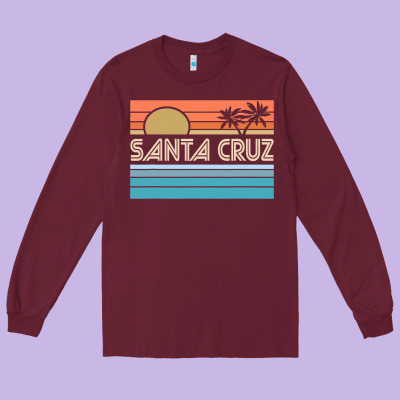 Santa C.r.u.z Cali Sunset 70s 80s Surfer Summer Sun Long Sleeve Tee Designed By Artisfamous
