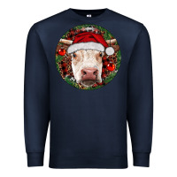 Navy Hereford Cow Christmas Premium Sweatshirt - RanaPortraitStore