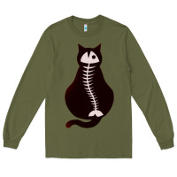 Army Green Cat with Fish Bone Long Sleeve Tee - artisFamous
