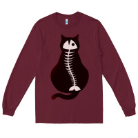 Burgundy Cat with Fish Bone Long Sleeve Tee - artisFamous