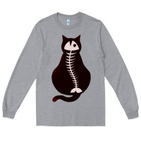 Heather Grey Cat with Fish Bone Long Sleeve Tee - artisFamous