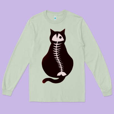 Cat With Fish Bone Long Sleeve Tee Designed By Artisfamous