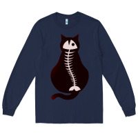 Navy Cat with Fish Bone Long Sleeve Tee - artisFamous