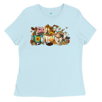 Baby Blue Cows and coffee Ladies Tee - FaDigitalArtStudio