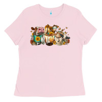 Bubblegum Pink Cows and coffee Ladies Tee - FaDigitalArtStudio