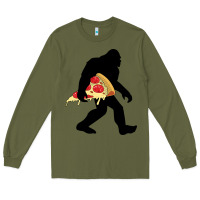 Army Green bigfoot carrying pizza Long Sleeve Tee - artisFamous