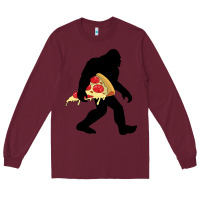 Burgundy bigfoot carrying pizza Long Sleeve Tee - artisFamous
