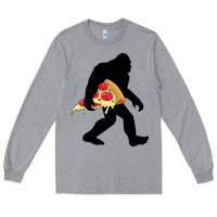 Heather Grey bigfoot carrying pizza Long Sleeve Tee - artisFamous