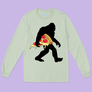 Bigfoot Carrying Pizza Long Sleeve Tee Designed By Artisfamous