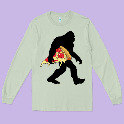 Bigfoot Carrying Pizza Long Sleeve Tee Designed By Artisfamous