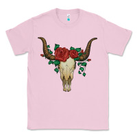 Bubblegum Pink bull skull with roses Classic Tee - Artiststas