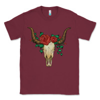 Burgundy bull skull with roses Classic Tee - Artiststas