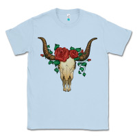 Dusty Blue bull skull with roses Classic Tee - Artiststas