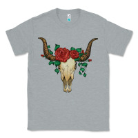 Heather Grey bull skull with roses Classic Tee - Artiststas