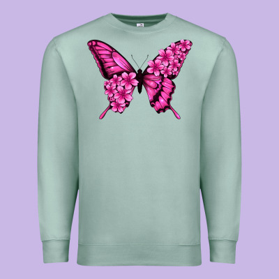 Floral Pink Butterfly Premium Sweatshirt Designed By Jasminsmagicworld