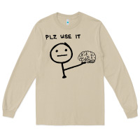 Mushroom Plz Use It Text Graphic Long Sleeve Tee - artisFamous