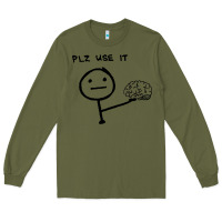Army Green Plz Use It Text Graphic Long Sleeve Tee - artisFamous