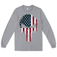 Heather Grey the punisher american flag Long Sleeve Tee - artisFamous