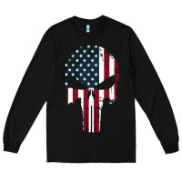 Black the punisher american flag Long Sleeve Tee - artisFamous