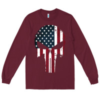 Burgundy the punisher american flag Long Sleeve Tee - artisFamous