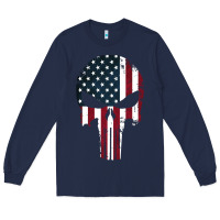 Navy the punisher american flag Long Sleeve Tee - artisFamous