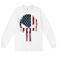 White the punisher american flag Long Sleeve Tee - artisFamous