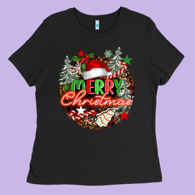 Merry Christmas Ladies Tee Designed By Fadigitalartstudio
