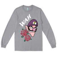 Heather Grey waluigi voice ( wah ) Long Sleeve Tee - artisFamous