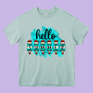 Hello Summer Serape Turquoise Heavy Core Tee Designed By Cowcowdesign