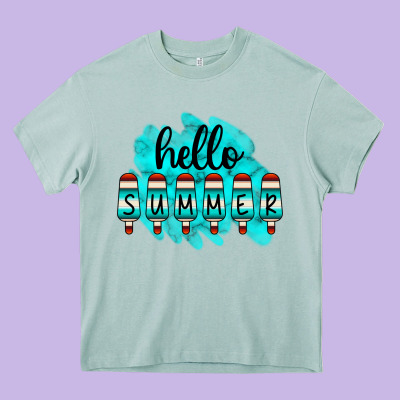 Hello Summer Serape Turquoise Heavy Core Tee Designed By Cowcowdesign